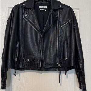 MNG Genuine Black Sheep Leather Moto Jacket